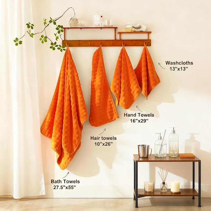 COZYART Lint Free 8 Pcs Bathroom Towels Set Ultra Soft Microfiber Orange | Ultra Fluffy, Thick, Highly Absorbent, Fast Dry, No Shedding, No Pilling, Fade Resistant, Durable, Long-lasting - Image 2
