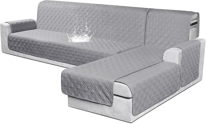 VANSOFY Sectional Couch Covers 100% Waterproof L Shaped Sofa Slipcover 3pcs Reversible Chaise Lounge Cover for Sectional Sofa Furniture Protector Cover for Pets Cat Dog(Large, Light Gray) by VANSOFYFURNITURECOVERS