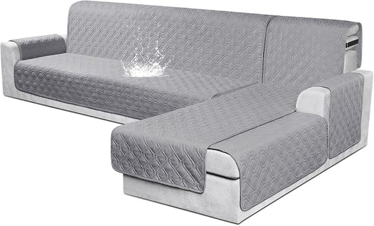 VANSOFY Sectional Couch Covers 100% Waterproof L Shaped Sofa Slipcover 3pcs Reversible Chaise Lounge Cover for Sectional Sofa Furniture Protector Cover for Pets Cat Dog(Large, Light Gray) by VANSOFYFURNITURECOVERS