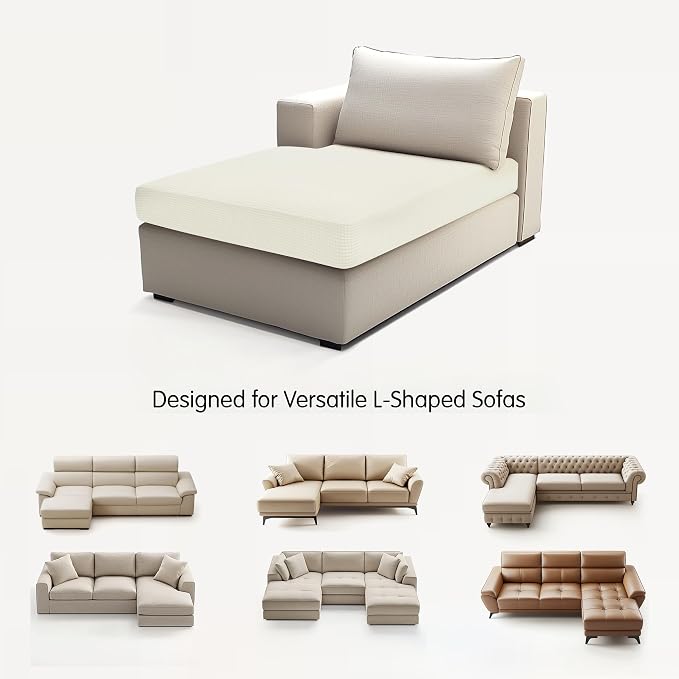 Hokway Stretch Chaise Cover Individual Couch Cushion Slipcovers Reversible Cushion Protector Slipcovers Sofa Cushion Protector Covers (Chaise Cover, Creamwhite) - Image 9