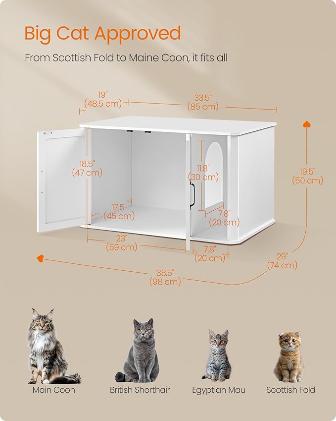 Feandrea Litter Box Enclosure, Modern Cat Litter Box Furniture Hidden, Front Entry, Double Doors, Handles, Cat House, Side End Table, 33.5 x 19 x 19.5 Inches, Cloud White UPCL012W01 - Image 5