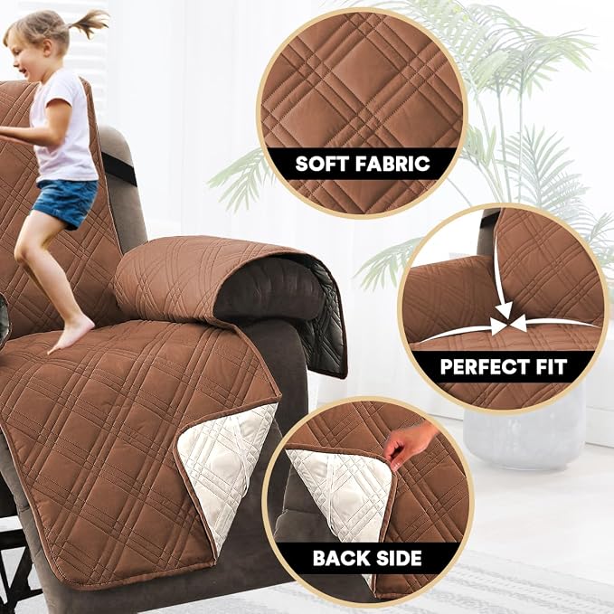 PrinceDeco Recliner Cover 100% Waterproof Couch Cover Sofa Cover for Living Room Water Resistant Furniture Protector with Elastic Straps for Pets Dog(Recliner28,Terracotta) - Image 4