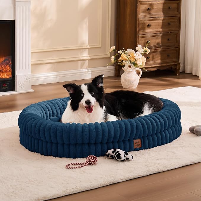 ChiXnuggle Orthopedic Dog Bed, Washable Cover, Faux Fur Bolster Pet Couch | waterproof,egg crate foam,non-slip bottom,for extra large dogs,navy, 41*30*7,dog sofa - Image 3