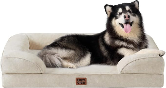 EHEYCIGA Orthopedic XXL Dog Bed, Waterproof Washable XL Big Pet Bed 48" | Non-Slip Bottom and Egg-Crate Memory Foam Extra Large Pet Couch Bed with Washable Removable Cover, Beige by EHEYCIGA