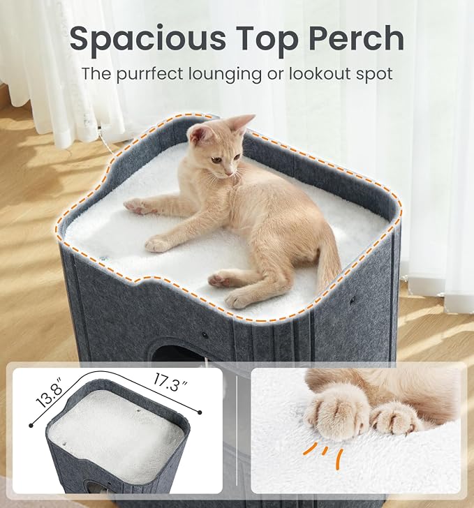 Made4Pets Cat House for Indoor Use, 2-Storey Cube Bed Cave, Covered Hideaway Condo with Scratch-Resistant Felt, Foldable Easy-to-Clean Design for Multi-Cat Homes, Dark Grey - Image 4