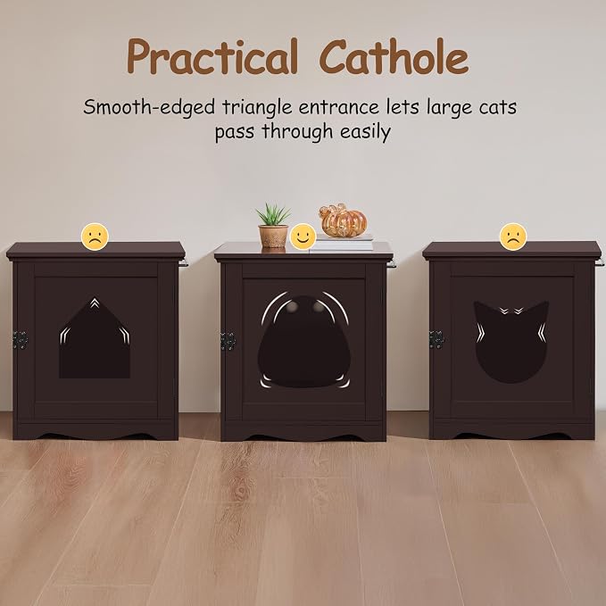 Yaheetech Cat Litter Box Enclosure, Litter Box Furniture Hidden with Towel Bar, Wooden Pet Washroom, Dog Proof Cat Litter Box Cabinet, Indoor Pet House, Side End Table, Espresso - Image 8