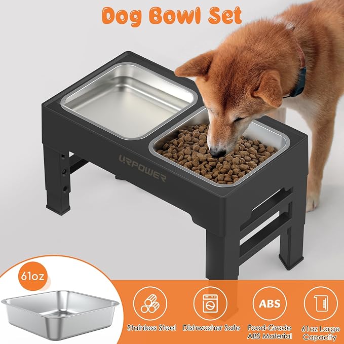 URPOWER Raised Dog Bowls 4 Height Adjustable Elevated Bowl Stand | Stainless Steel Water Bowl Non-Slip Dog Food Bowls Stand for Small Medium Large Dogs and Pets - Image 4