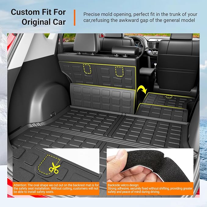 powoq Cargo Mat Compatible with 2013 2014 2015 2016 2017 2018 Toyota RAV4 Cargo Liner Backrest Mat TPE All Weather Replacement for Toyota RAV4 Accessories (Trunk Mat+Backrest Mats) - Image 2