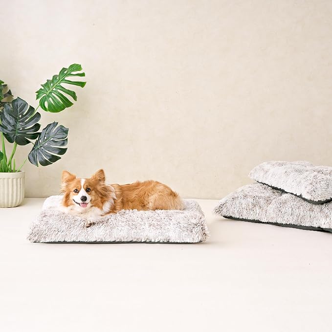 EHEYCIGA Fluffy Dog Crate Bed for Large Dogs, Plush Faux Fur Pad, Brown | Calming Anti Anxiety Large Dog Crate Bed, Washable Soft Warm Mat with Non-Slip Bottom - Image 9