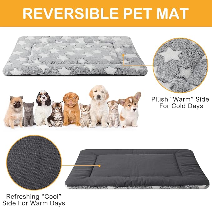 VitalCozy 4 Pcs Dog Crate Pads, Ultra Soft Warm Washable Anti-Slip Kennel Bed Mat for Pets, Reversible, Replaceable, Cage Liner for Small Medium Large Dogs and Cats (18 x 24 x 1.6 Inch,Star,Gray) - Image 3