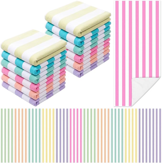 Frienda 12 Pack Pastel Striped Beach Towels 71''x 32'' Large Microfiber Quick Dry Absorbent Bath Towels for Swimming Pool Beach Cruise Travel Gym Supplies - Image 8