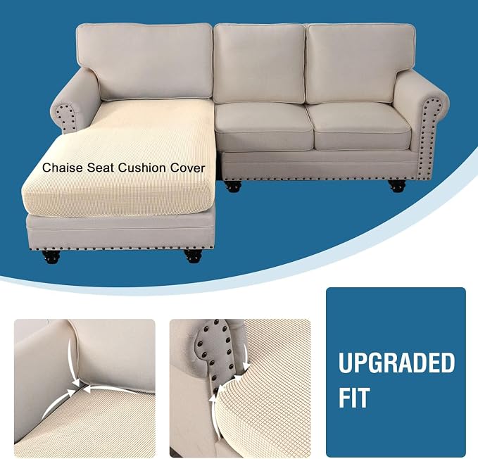 H.VERSAILTEX Sectional Couch Covers 1 Piece Chaise Slipcover L Shape Separate Cushion Couch Cover for Both Left/Right Sectional Couch (Seat Only: 1 Chaises, Cream) - Image 4
