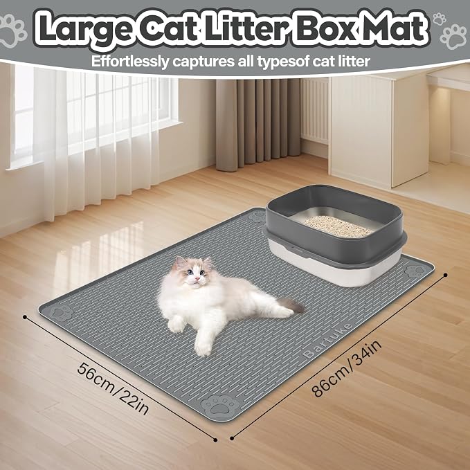Silicone Cat Litter Mat for Litter Box 34”x22” Large Cat Mat, Dark Grey | Waterproof, Non-Slip, Leak-Proof Rug Mat with Lip, Easy to Clean, Extra Large Litter Catcher Mat for Floor - Image 4