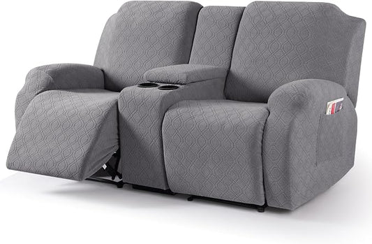 VANSOFY Recliner Loveseat Cover with Middle Console Stretch Reclining Sofa Slipcover for 2 Seat Jacquard Reclining Couch Sofa Covers Furniture Protector with Elastic Straps Bottom (Light Gray) | 4-Pieces, Soft Furniture Protector, Washable Slipcover wi... by VANSOFYFURNITURECOVERS
