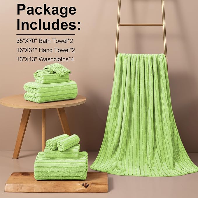 Mistyrose Bath Towels,8 Pack Large Bath Towels Set Super Absorbent Microfiber Bath Sheets-2 Oversized Bath Sheets 2 Hand Towels 4 Washcloths for Family Hotel Spa Gym(Fruit Green - Image 8