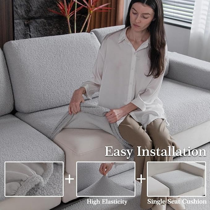 OHSIO Couch Cushion Covers for Sectional Sofa, Stretch Soft Sofa Slipcovers Washable Wear-Resistant Universal Furniture Protector for Living Room(1 Piece Armrest Cover, Light Gray) - Image 4