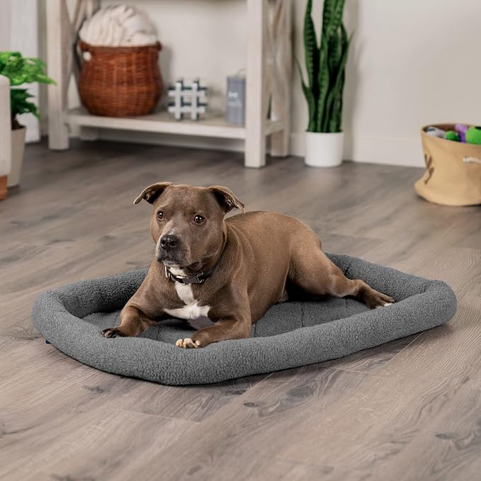 Furhaven Dog Bed for Large/Medium Dogs, 100% Washable, Sized to Fit Crates - Sherpa Fleece Bolster Crate Pad - Gray, Large - Image 3