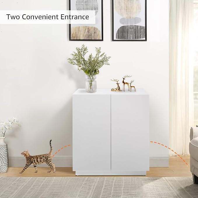 unipaws Tall Cat Litter Box Enclosure for Tall or Top Entry Litter Box | Hidden Litter Box Cover with Shelves, Kitty Enclosed Litter Box Cabinet, Cat Box Furniture - Image 2