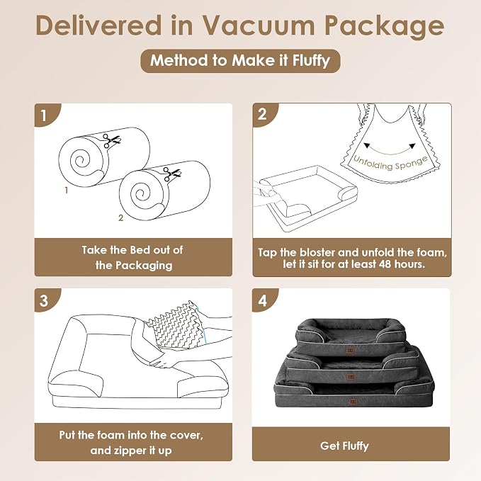 EHEYCIGA Orthopedic Dog Bed Medium Size Dog, Waterproof Washable Pet Beds | Non-Slip Bottom and Egg-Crate Memory Foam Dog Couch Bed with Washable Removable Cover, Dark Grey - Image 7