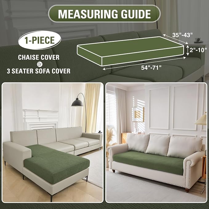 Couch Cushion Covers Chaise Couch Cover Stretch Sectional Sofa Slipcover Washable Wear-Resistant Furniture Protector(Green,1 Piece for Chaise or Sofa 3-Seater) - Image 2