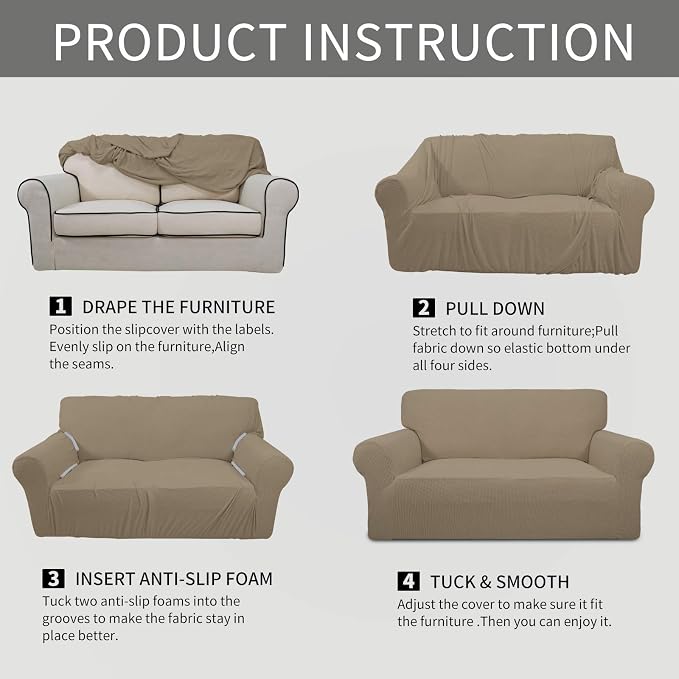 Easy-Going Stretch Oversized Sofa Couch Slipcover Washable Natural | 1-Piece Extra large Sofa Cover Furniture Protector Couch Soft with Bottom for Kids, Polyester Spandex Jacquard - Image 5