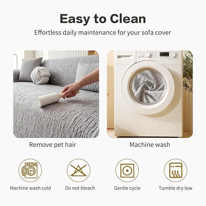 DREAMINGO Bubble Textured Cooling Sofa Cover, Ice Silk Breathable Couch Cover Blanket for Pet & Hot Sleepers, Washable Furniture Protector for 2 Cushion Couch, Ash Gray, Large 71"x118" - Image 6
