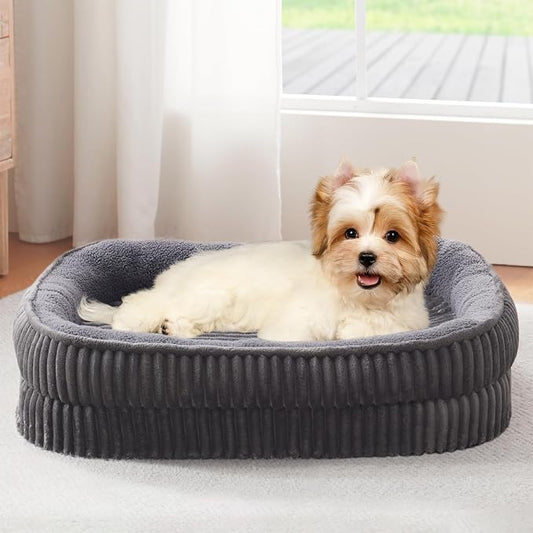 Orthopedic Dog Bed for Small Dogs Breeds, High Density Egg Crate Foam Dog Sofa Beds,Oval Kennel Bed, Pet Couch Bed with Four Sided Bolster, Removable Washable Cover& Non-Slip Bottom by DEBANGHOME