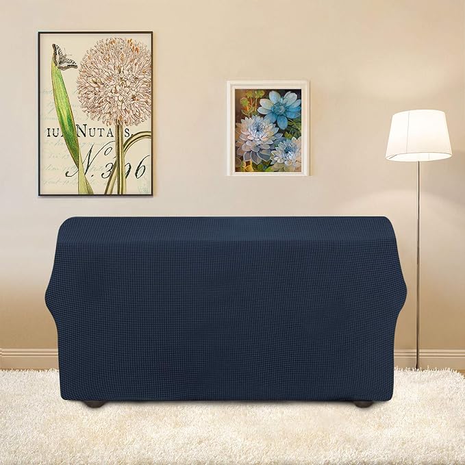 Easy-Going Stretch Loveseat Couch Covers Washable Dark Blue | 1-Piece Loveseat Covers for 2 Cushion Couch Furniture Protector RV Sofa Slipcover Soft with Bottom for Kids Pets - Image 4