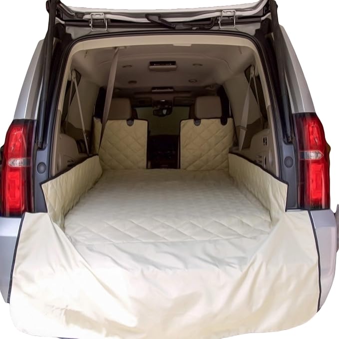 Plush Paws Products Premium Cargo Liner Protector & Bumper Flaps | Washable & Waterproof Cargo Liner Cover for Car, Truck, & SUV | Nonslip, Tear Resistant Pet Cargo Liner | X-Large Tan by PlushPawsProducts%C2%AE