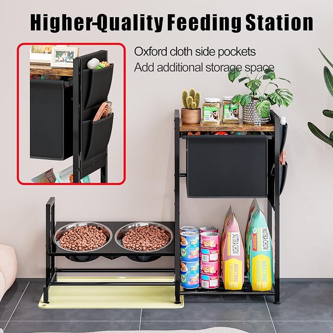 INGIORDAR Dog Bowls Elevated 3 Height Adjustable Feeding Station Storage | Metal Pet Food Feeder Dish Station Non-Slip Dog Bowl Stand Stainless Steel Food Water Bowl for Medium Large Small Dogs - Image 5