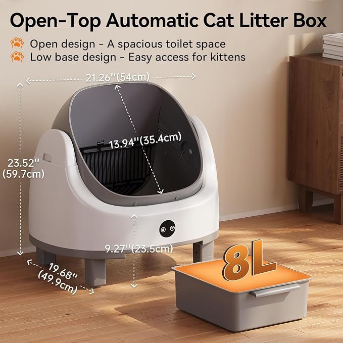 Automatic Litter Box App Control Self Cleaning Litter Box Odor Control＆Safety Protection for Multiple Cats with Garbage Bag, Cat Litter Mat and Fragrance Box,Grey - Image 2