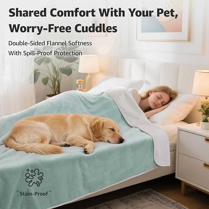 LOOBANI Waterproof Blanket for Queen Bed, Reversible Soft Flannel, 80"x90" | Waterproof Dog Blankets for Large Dogs, Spill-Proof Couch Cover for Family Movie Nights, Camping, Travel, Noise Free, Green - Image 2