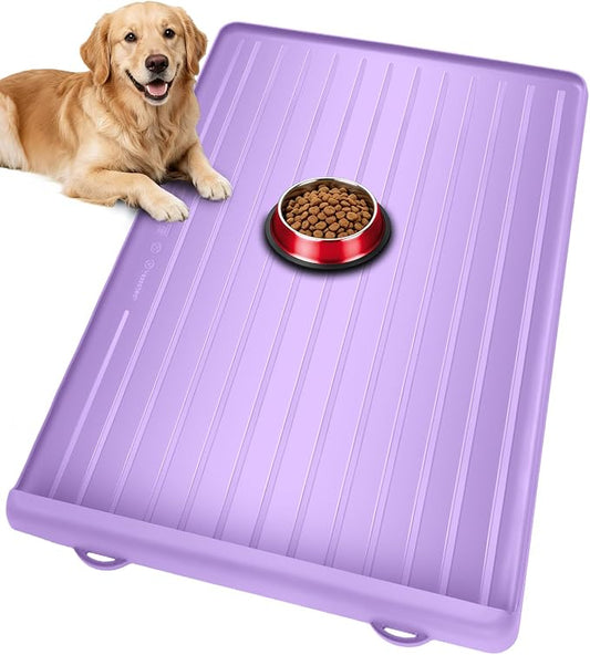 Cat Mat for Food and Water - 39.4" x 27" Thickened Large Dog Food Mat | Waterproof Pet Bowl Mat with Residue Collection Pocket and High Edges to Prevent Water and Food Spills - Purple by Yessotech