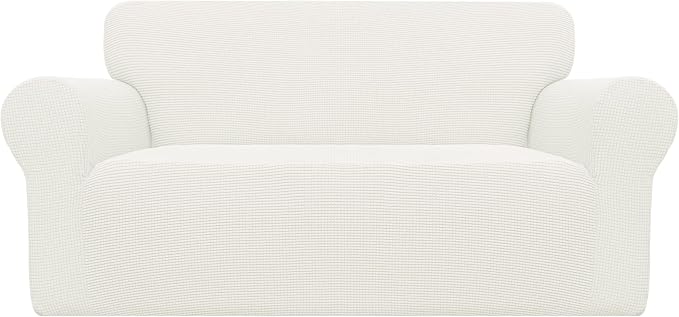 Easy-Going Stretch Oversized Loveseat Couch Covers Washable Cream | 1-Piece Large Loveseat Cover for 2 Cushion Couch Furniture Protector RV Sofa Slipcover Soft with Bottom for Kids Pets by Easy-Going