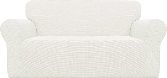 Easy-Going Stretch Oversized Loveseat Couch Covers Washable Cream | 1-Piece Large Loveseat Cover for 2 Cushion Couch Furniture Protector RV Sofa Slipcover Soft with Bottom for Kids Pets by Easy-Going