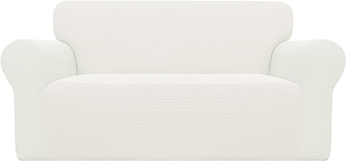 Easy-Going Stretch Loveseat Couch Covers Washable Cream | 1-Piece Loveseat Covers for 2 Cushion Couch Furniture Protector RV Sofa Slipcover Soft with Bottom for Kids Pets by Easy-Going
