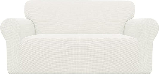 Easy-Going Stretch Loveseat Couch Covers Washable Cream | 1-Piece Loveseat Covers for 2 Cushion Couch Furniture Protector RV Sofa Slipcover Soft with Bottom for Kids Pets by Easy-Going