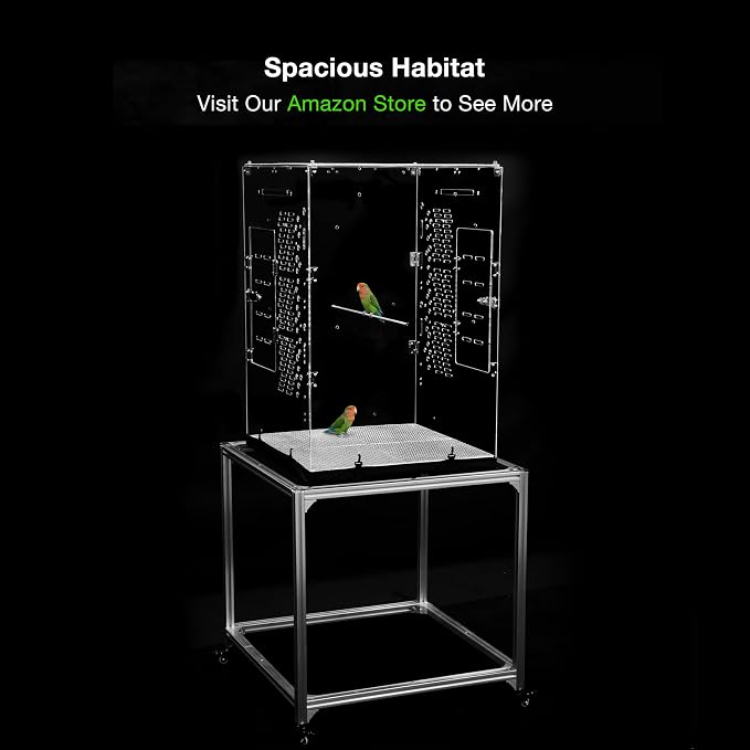 GuineaLoft™ Model-ET223 Acrylic Bird Cage – 2×2×3 ft Mid-Sized Tall Cage, Crystal Clear, Stainless Steel Mesh Top & Bottom, Dual Side Doors, Reusable Canvas Bottom – Visit the GuineaLoft Store - Image 3