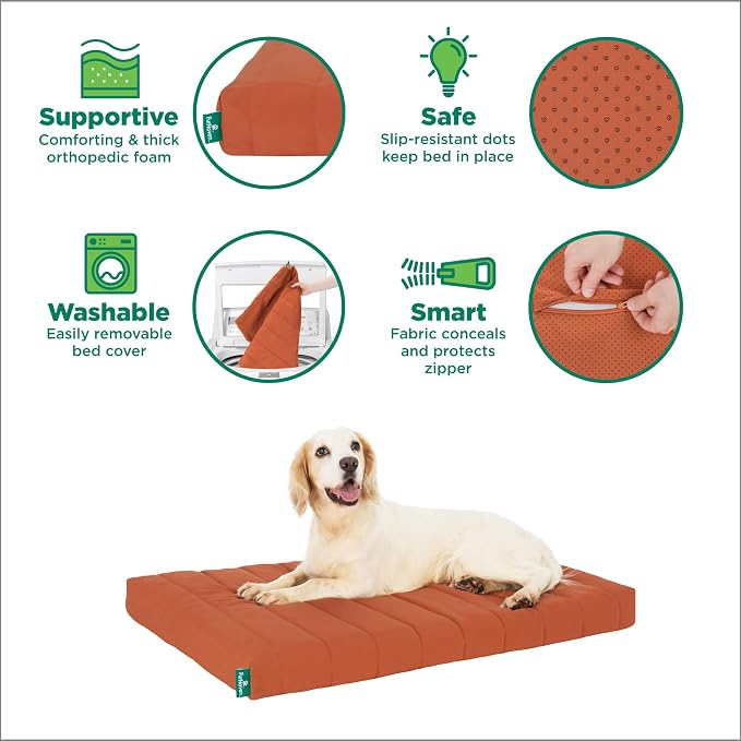 Furhaven Orthopedic Dog Bed – Puffy Quilted Foam Mattress with Removable Washable Cover, Soft & Supportive for Kennels & Crates - Large, Rust - Image 8