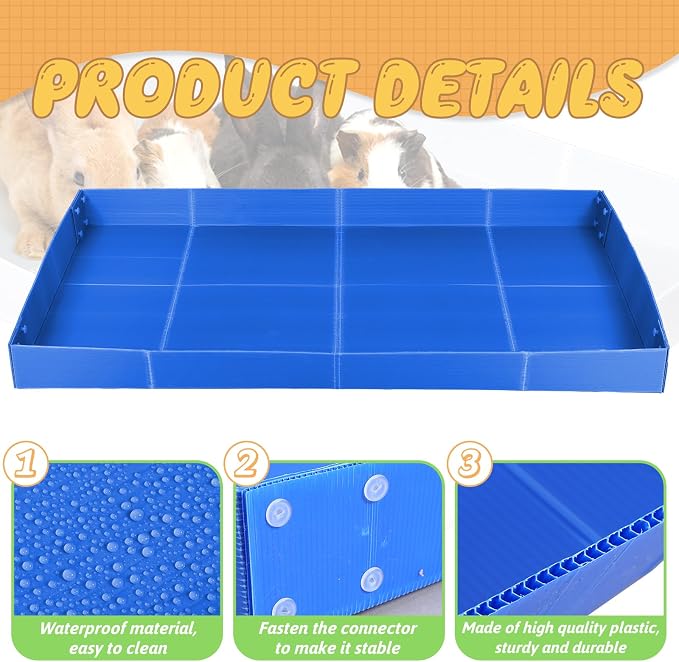 Wenqik 2 Pcs Guinea Pig Cage Liner Corrugated Plastic Cage Liner Base 2 x 4 Panel Size for Small Animals Hedgehogs Rabbits Tray, 55 x 27 Inch (Blue) - Image 4