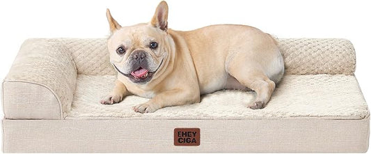 EHEYCIGA Orthopedic Dog Bed Medium Size Dogs, Memory Foam Dog Bed with Washable Removable Cover, Waterproof Pet Sofa Couch for Crate with Nonskid Bottom, 30x20x6 Beige by EHEYCIGA