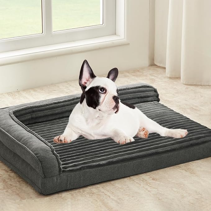 WINDRACING Orthopedic Dog Beds for Small Dogs, Waterproof Egg Foam Dog Sofa Bed with L Bolster Sides, Washable Small Pet Bed with Removable Cover & Non-Slip Bottom, 30 x 20 inch, Gray by WINDRACING