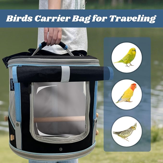halinfer Small to Medium Bird Travel Carrier Cage, Portable Parrot Parakeet Cockatile Conure Transport Cage with Clear Window and Fabric Shade, Round Carry Bird Bag - Image 6