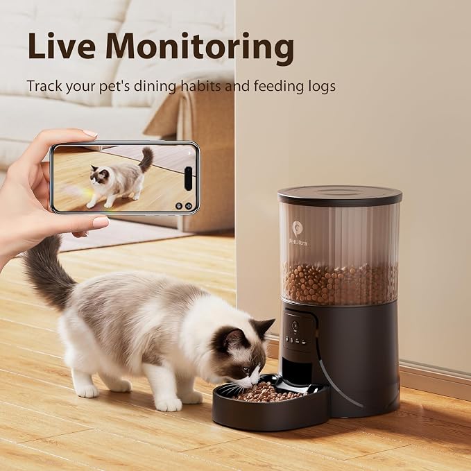 PETULTRA Automatic Cat Feeder with Camera: 5G WiFi Auto Pet Feeder Precise Timed Feeding with HD Video & 2-Way Audio, Food Dispenser with Desiccant Bag to Keep Kibble Fresh, Easy Setup for Indoor Cats - Image 2