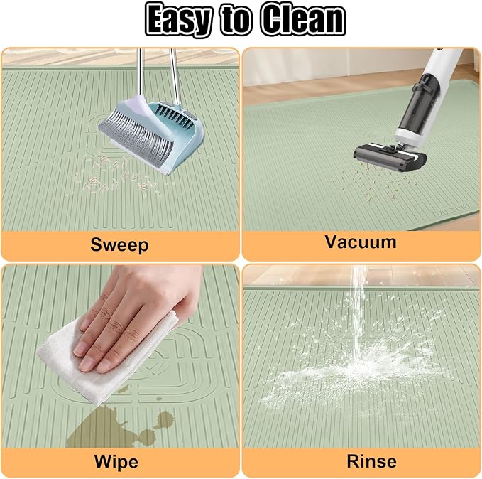 Silicone Cat Litter Mat 45" x 30" Cat Mat for Litter Box, Green | Extra Large Cat Litter Trapping Mat for Floor, Waterproof, Non-Slip Kitty Litter Box Mat with Raised Edge, Easy to Clean - Image 7