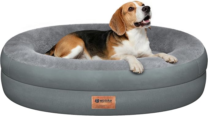 Waterproof Orthopedic Dog Bed for Medium Dogs, Grey | Supportive Crate Foam Relieves Joint Pressure, 360°Bolsters, Waterproof Inner,Washable Cover, Non-slip Bottom by Wozoke
