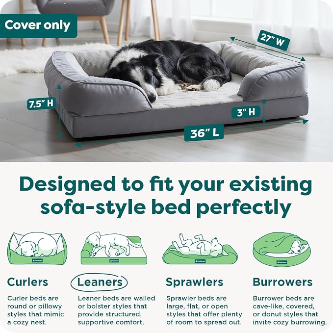 FurHaven Dog Bed Cover Replacement, Sofa-Style Design with Soft, Breathable Fabric for Cozy Comfort, Machine Washable, Large, Plush & Velvet, Granite Gray - Image 3