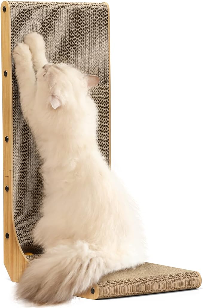FUKUMARU Cat Scratcher, 26.8 Inch L Shaped Cat Scratch Pad for Indoor Cats | Vertical Cat Scratching Board with Ball Cat Toy, Cardboard Cat Scratcher for Wall Sofa Couch, Kitten Scratching Post, Large by FUKUMARU