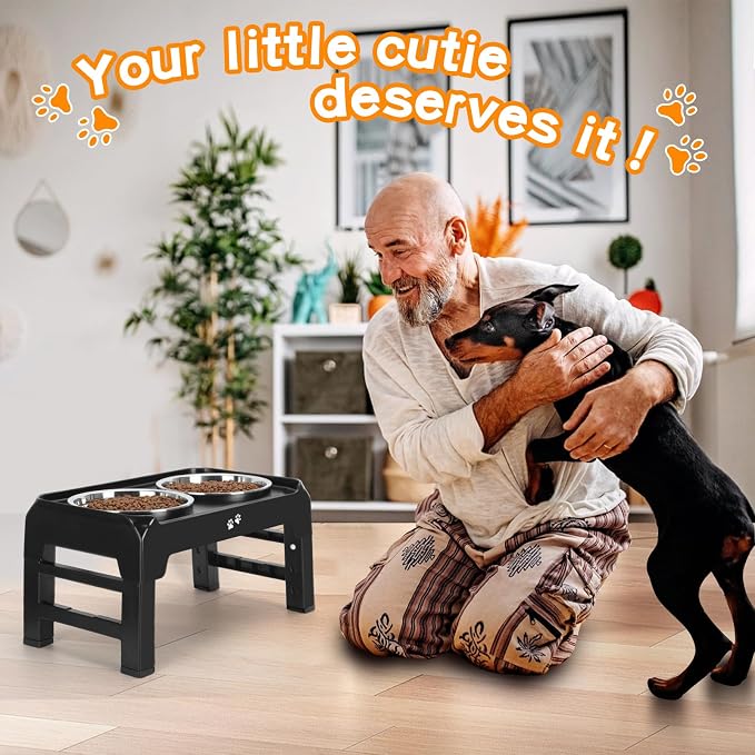 COMESOON Elevated Dog Bowls, 4 Height Adjustable Raised Bowl Stand with 2 Thick 50oz Stainless Steel Food Bowls Non-Slip Feeder Adjusts to 3.7'', 9.2'', 10.75'', 12.36'' Black, (DB-W01) - Image 7
