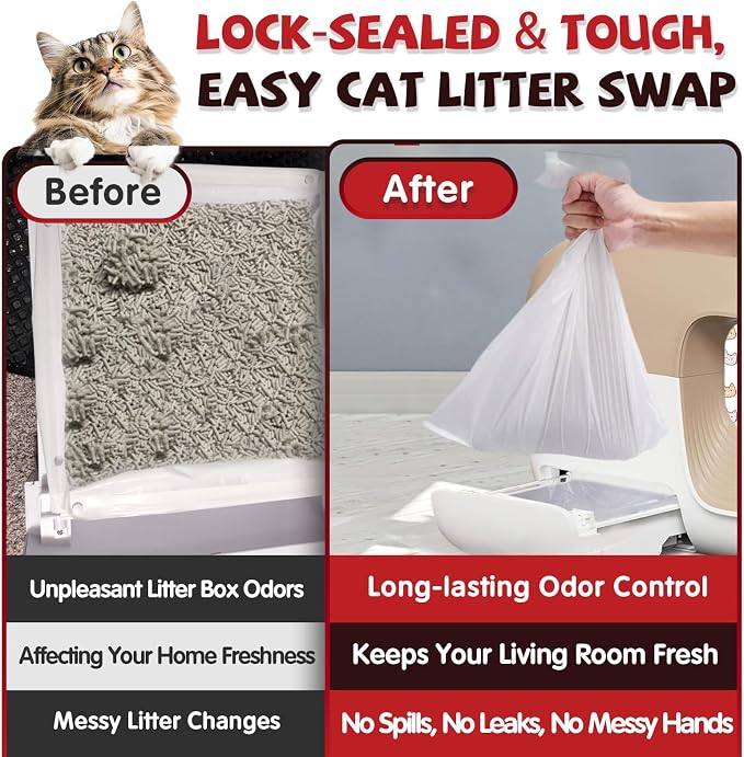120 Pcs Self-Sealing Drawer Cat Litter Bags for Pet Snowy + Cat Litter Box | Pre-Punched Holes Anti-Shifting, Thickened & Wear-Resistant, Leakproof Secure Liner, Lock Litter Odor, Quick Install - Image 6